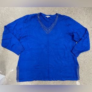 Silver Bling Studs Accent Soft Blue Material blouse size 1X